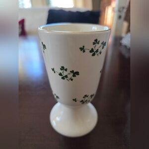 Carrigdhoun Pottery CO-OP, Cork Ireland. White Goblet with Green Clover Design
